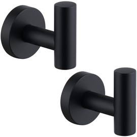 Angle Simple Matte Black Towel Hook 2 PCS, Stainless Steel Kitchen Bathroom Towel Holder, Round Coat Robe Hanger for Wall
