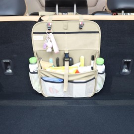 Viaviat Hanging Car Trunk Organizer and Storage, Premium Faux Leather Large Capacity Storage Accessories, Backseat Car Organizer for SUV/MPV/Truck (1, Beige)