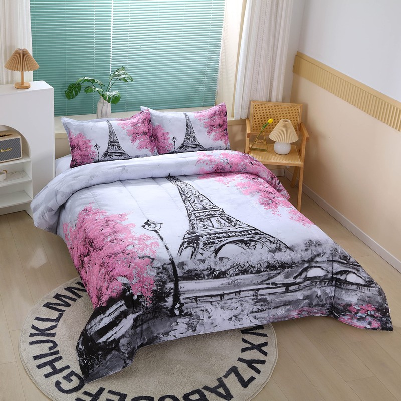 Suncloris Paris Style Comforter Set for Girls Teens, Queen Size