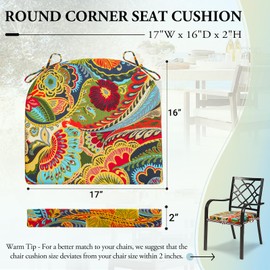 Wellsin Outdoor Chair Cushions for Patio Furniture - Patio Chair Cushions Set of 2 - Water Resistant Round Corner Outdoor Seat Cushions 17"X16"X2", Flower