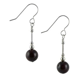 Dark Red Garnet & Sterling Silver Hook Drop Earrings with Gift Box - January Birthstone