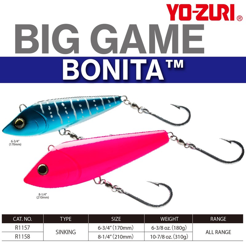 Yo-Zuri R1157-CRB Bonita Trolling Sinking Lure, Red/Black, 170mm 6-3/4"
