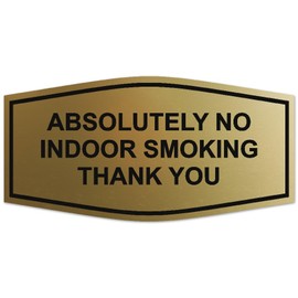 Signs ByLITA Fancy Absolutely No Indoor Smoking Thank you Sign - Laser-Engraved Lettering | Durable ABS Plastic | Vibrant Colors | Powerful Foam Tape (Brushed Gold) - Large