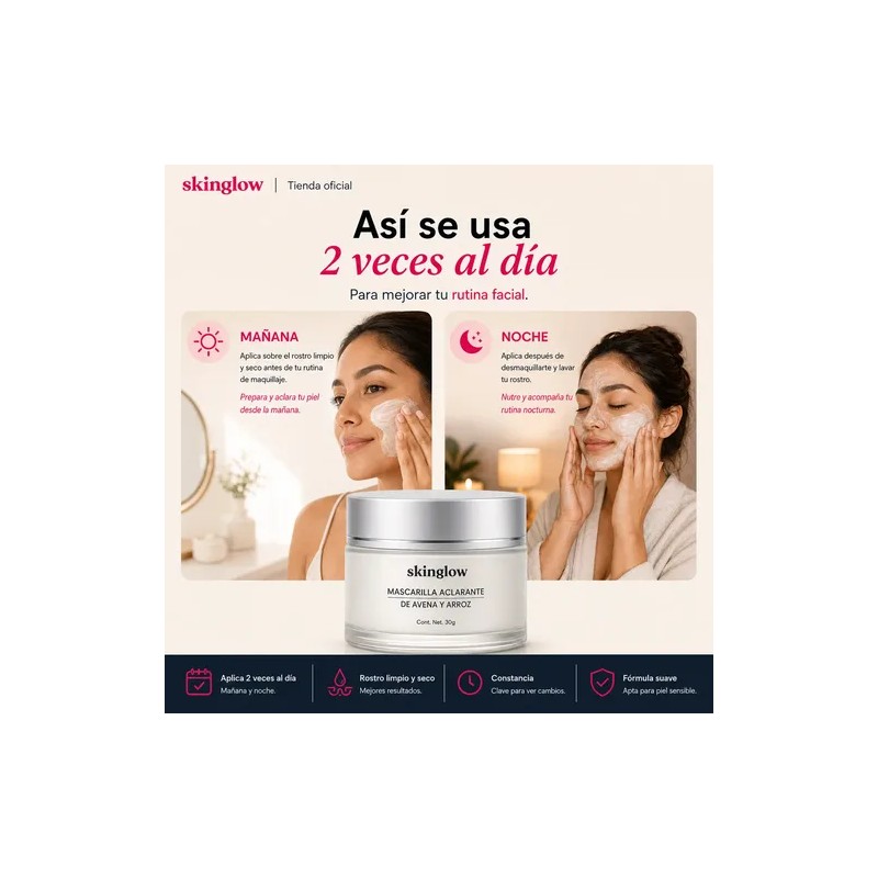 Skinglow Mascarilla Aclarante Antimanchas Avena Arroz 30g