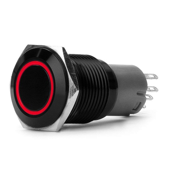 DC12V 16mm 5/8 Mounting Hole Red Ring Metal Momentary Push