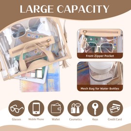 Large Clear Tote Bag, Clear Purse Handbag Crossbody Bag for Women Stadium Events Approved (with Inner Pouch)