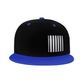 Black & White Stripe Blue Adult Flat Brim Hip-hop hat, Adjustable Size, Rock Style, Suitable for Men and Women, Multiple Colors Available