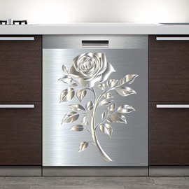 Stainless Steel Metal Carving Flower Pattern Dishwasher Magnet Cover Sticker,Anti-Scratch Kitchen Decorative Magnetic Stickers for Fridge Refrigerator Panel,23 x 26inchs
