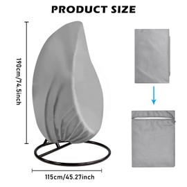 BORDEAG Hanging Chair Cover, Hanging Chair Protective Cover, Rain Cover for Hanging Chair, Fabric and Interior with PVC Coated, Grey, Waterproof, Windproof, Winterproof, 115 cm x 190 cm