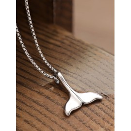 HAQUIL Silver Plated Stainless Steel Mermaid Whale Tail Pendant Necklace, Box Chain, Vintage Ocean Jewelry Gift for Women