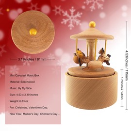 LILYXIN Mini Carousel Music Box, Palm Sized Carousel Music Box, Small Wooden Mechanical Music Box, for Friend Mother Grandmother