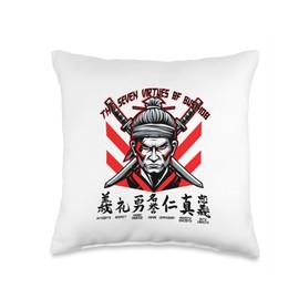 Japanese samurai warrior Seven Virtues of Bushido novelty Throw Pillow