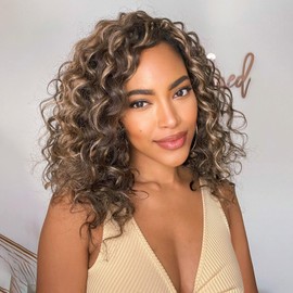ToyoTree Ocean Wave Crochet Hair - 16 Inch 8 Packs Blonde Highlight Mid-Length Curly Deep Wave Crochet Hair, Synthetic Ocean Wave Braiding Hair Extensions (16 Inch,P4/27-8P)