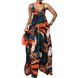 Women's Jumpsuits Dressy Wide Leg Long Pants Sleeveless Rompers Sexy Floral Print Jumpsuit with Pocket