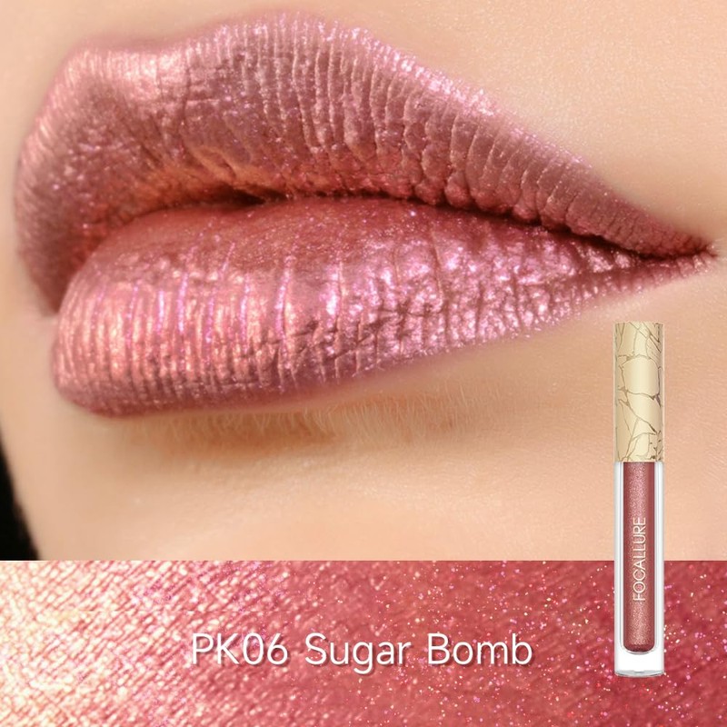 FOCALLURE Metallic Liquid Lipstick,Non Stick Cup Lip Gloss,High Impact Lip