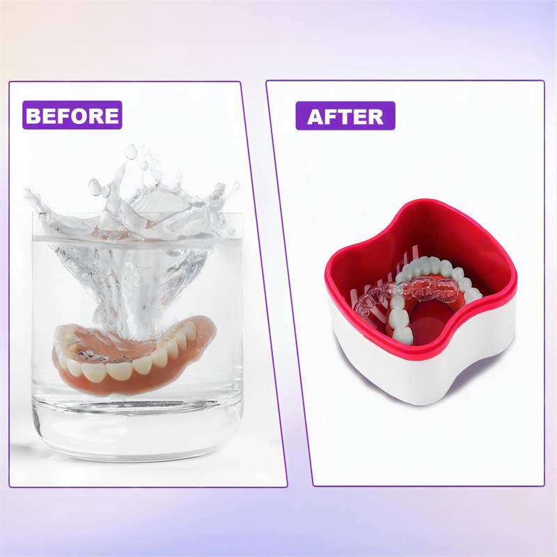 2 PCS Denture Bath Cases Set, 2 Denture Storage Case