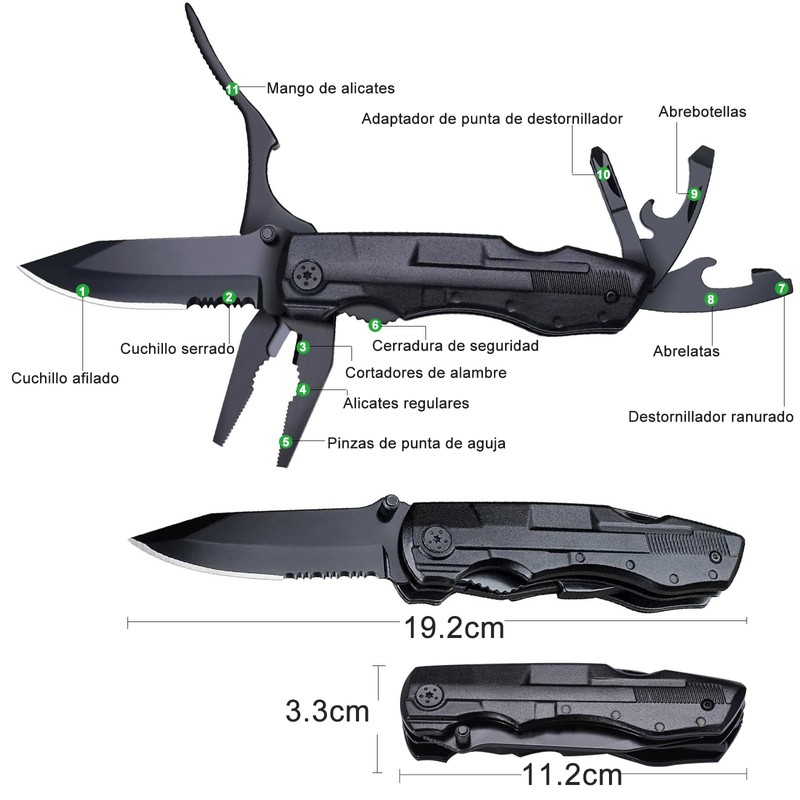 Navaja Multiherramientas, Alicates Multiherramientas, Navaja Multiusos de Acero Inoxidable, Plegables