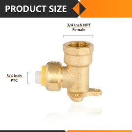 HeSun 10-Pack Pushfit Drop-ear Elbow, 3/4" Female NPT x 3/4" Push to Connect Plumbing Fittings with Disconnect Clip, Brass Push-fit Fittings for PEX, Copper, CPVC, PE-RT Pipes