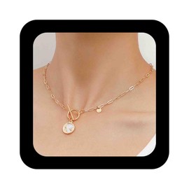 Enautoabs Boho Perlenkette Himmlische Münze Anhänger Halskette Gold Büroklammer Toggle Halskette Runde Perle Muschel Scheibe Halskette Schmuck Für Frauen