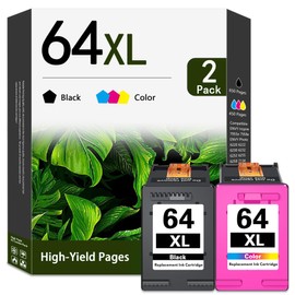 PikBey 64XL Ink Cartridges High Yield Replacement for HP 64XL Ink Cartridge Combo Pack Envy Inspire 7200 7900 Envy Photo 7855 7155 7858 Tango Series Printer (2-Pack, 1Black/1Tri-Color)