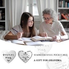 Grandma Birthday Gifts for Grandma Nana Nanny Pocket Hug Keychain Gifts for Grandmother Nana Mothers Day Gifts for Mimi I Love You Gifts for Nana Gigi Gifts for Grandma Double Sided Coin Pocket