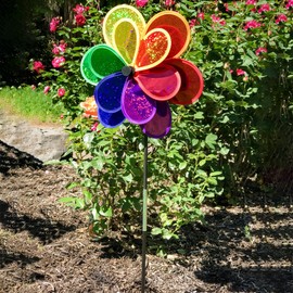 In the Breeze 2725 Mylar Rainbow Sparkle Double Flower Spinner, 14-Inches