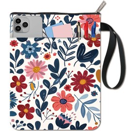 craspire Book Cover with Flower Motif, Leaves Book Protector, Plant Book Covers for Paperbacks, Washable Fabric Book Cover with Zip and Additional Sleeve Pocket for Book Lovers