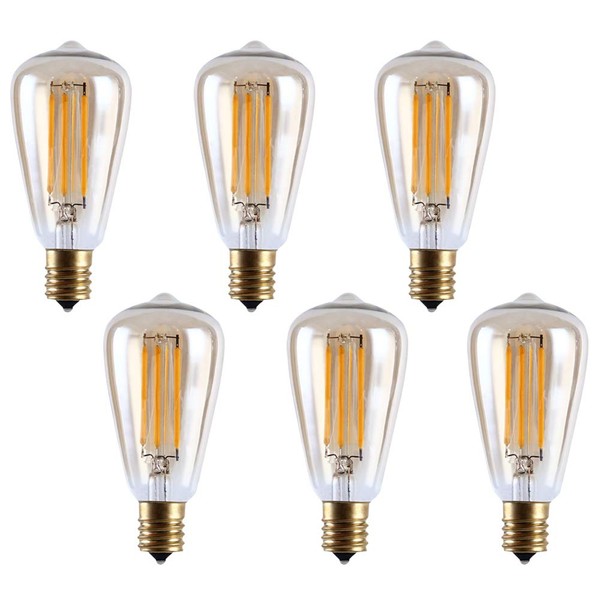 MaoTopCom 4W LED Replacement Light Bulbs, E17 Intermediate Base Warm White 2700K Equivalent to 40W Incandescent Bulb, Amber Glass ST38 Bulb for Outdoor Indoor Edison String Light, 120V(6 Pack)