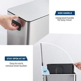 Slim Bathroom Trash Can with Lid Soft Close, Step Pedal, 4 Gallon/15 L Stainless Steel Trash Bin, Small Garbage Cans for Bedroom, Office, Kitchen