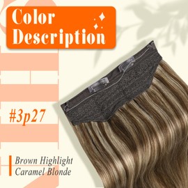 Fshine Wire Hair Extensions Real Human Hair Brown Highlights Medium Brown Mix Honey Blonde Secret Wire Hair Extensions Fish Line Wire Extensions One Piece Hair Extensions Clip in 12 Inch 70G