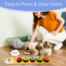 Yeffxior 5-Pack Dog Talk Button Set, 30-Second Recorded Talk Buttons for Communication with Dogs with 50 Scene Stickers and Non-Slip Mat for Pet Training, Buzzer for Pet Talk Training