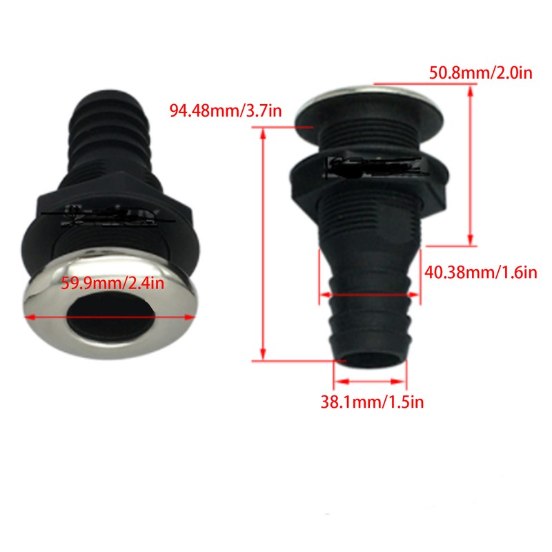 1 1/2in Through Hull Drain Straight Black with Stainless Steel