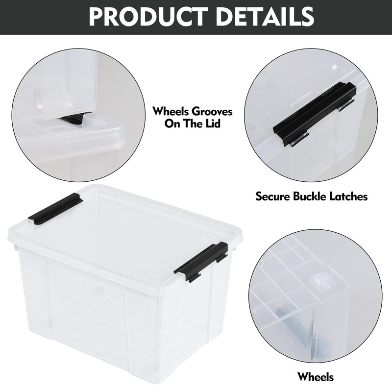 Afromy 4-Pack Plastic Storage Bins with Lid, Latching Stackable Utility