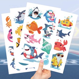 10 Sheets Shark Temporary Tattoos Birthday Themed Party Supplies Decoration Favors Cartoon Cute Animal Sticker for Kids Boys Home Activity Class Prizes Carnival Christmas Rewards