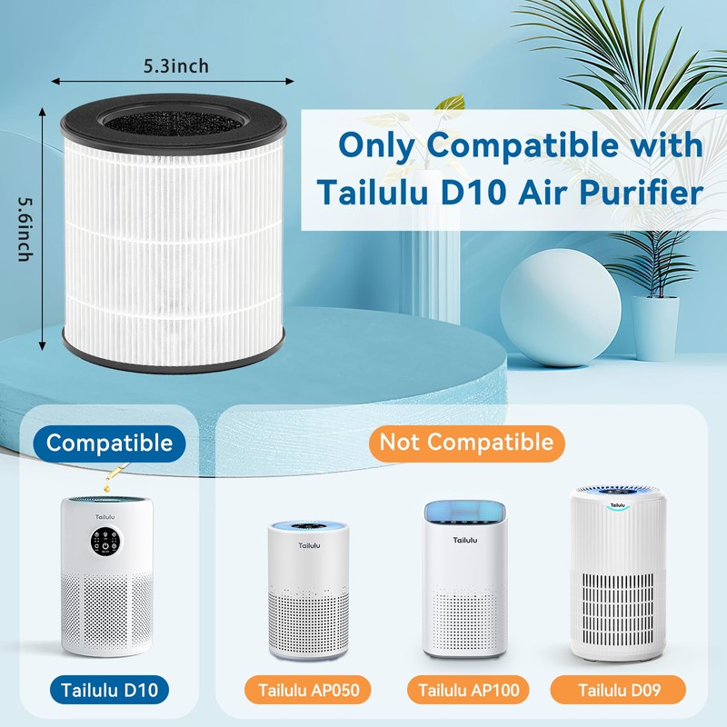 Tailulu 2 Pack D10 Replacement Filter, Air Purifier Filter for