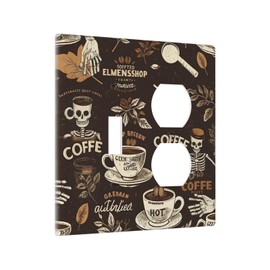 CZRPKEN Decorative Outlet Covers Vintage Coffee Leaves Skeleton Cafe Theme 2 Gang Wall Plate Cover Single Toggle Duplex Combo Two Switch Light Switch Cover Plate Jumbo Dual Electrical Face Plate
