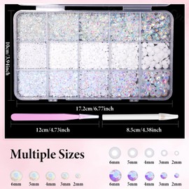 15000 Pcs White Resin Rhinestones for Crafts, Flatback Resin Rhinestones for Bedazzling Gems 2/3/4/5/6mm Flatback Gems Jewels for DIY Mugs Tumblers Bottles Clothing Shoes Nail Art