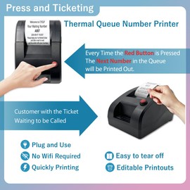 Waiting Numbers Automatic Number Card Thermal Printer for Number Printing Take-A-Number Ticket Dispenser Customer Numbers Printer for Bank Restaurant Service Points Clinics (Can Edit Print Text via