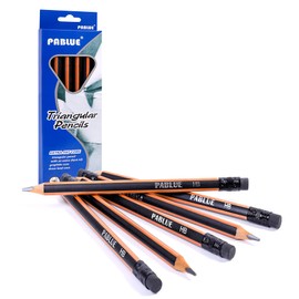 PABLUE Fat, Thick, Strong Triangular Presharpened 2B Pencils, Jumbo Wood Pencils with Eraser for Beginners, Writing, Drawing, Kids, Art, Sketching and Shading(Black, 6 Count)