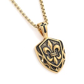 ZIYMU Lily Coat of Arms Lily Pendant Necklace, Stainless Steel, Venetian Chain, Men's, 2 Colors, 2 Sizes, Stainless Steel