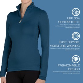 Kastel Denmark Women's Long Sleeve Lightweight 1/4 Zip Sun Protective Base Layer -Athletic Pullover for Women -Activewear Apparel for Golf, Tennis, Polo & More (Navy Cherry, Small)