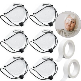 Vandorla Eye Shield, 6 Pcs Plastic Eye Shield Eye Patch for Eye Surgery Covering Breathable After Surgery Eye Protection with 2 Roll Tape & 6 Elastic Rope, Clear