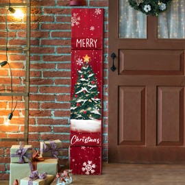 Chitidr Christmas Porch Sign for Front Porch Wooden Standing Vertical Porch Sign Rustic Christmas Front Porch Decor for Farmhouse Door Porch Decoration, 42" H
