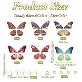 Pandahall 24Pcs Resin Butterfly Wing Charms Artificial Dragonfly Wing Charms 6 Colors Animal Feather Pendants with Jump Rings Earring Hooks for Crafts Jewelry Making