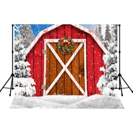LYLYCTY 7x5ft Barn Backdrop, Winter Farm Snowy Red Wooden Barn Christmas Party Photography Backdrop Prop, Dessert Table Decoration Adult Portrait Photo Booth Banner RBJLSLY67