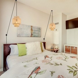 COSYLUX Farmhouse Plug in Pendant Light Fixture for Bedroom Living Room, Adjustable Handmade Bamboo Farmhouse Rustic Ceiling Hanging Wall Lamp for Dining Room, Kitchen Island, Entryway (no Bulbs)