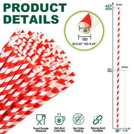 18 Inch Extra Long Paper Drinking Straws - For Large Drinks, Cotton Candy Sticks, DIY Crafts - Red, 100 Counts- 100% Biodegradable