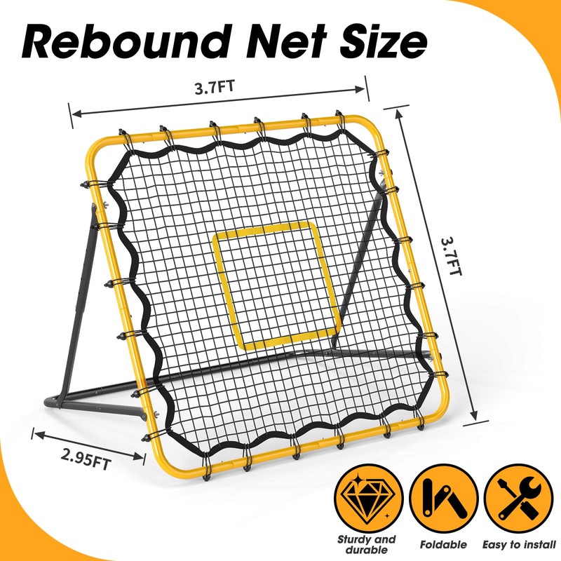 JIRTEMOT 3.7 x 3.7 FT Soccer Rebound Net, Yellow