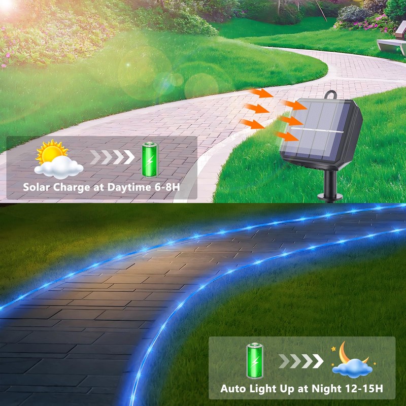 Solar Rope Lights, 2 Packs Total 132ft 400LED Solar String