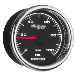 GlowShift 2-5/8" Racing 100 PSI Oil Pressure Gauge Kit - Includes Electronic Sensor - Black Dial - White LED Backlighting - for Race Cars - 65mm